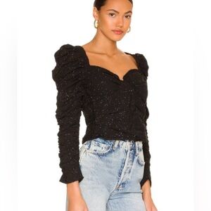 ASTR the Label Ruched long Sleeve Metallic Sparkle Top Black Size M